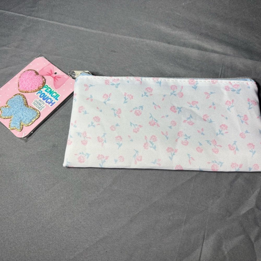 New Floral Zip Pencil Pouch - Pink and Blue